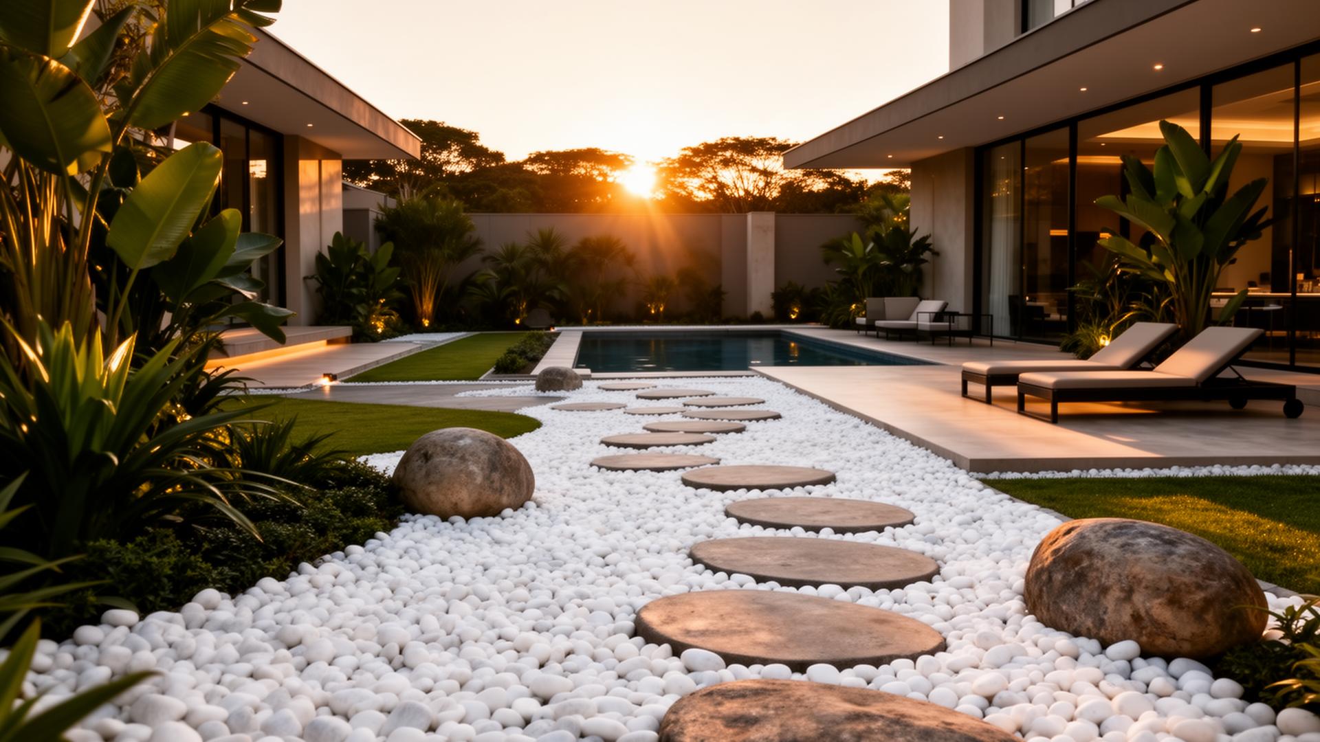 Jardim sofisticado com pedras ornamentais